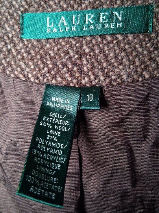Lauren Ralph Lauren Tweed Blazer Jacket Women 10 Brown Wool Blend Short Classic - Picture 5 of 15